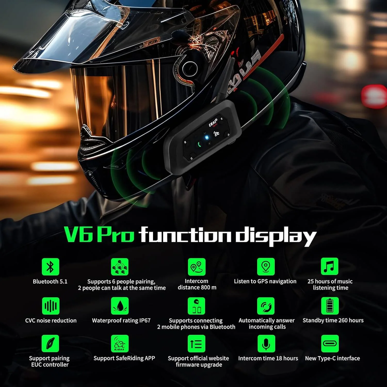 EJEAS V6 Pro Plus Bluetooth Helmet Intercom Communication System