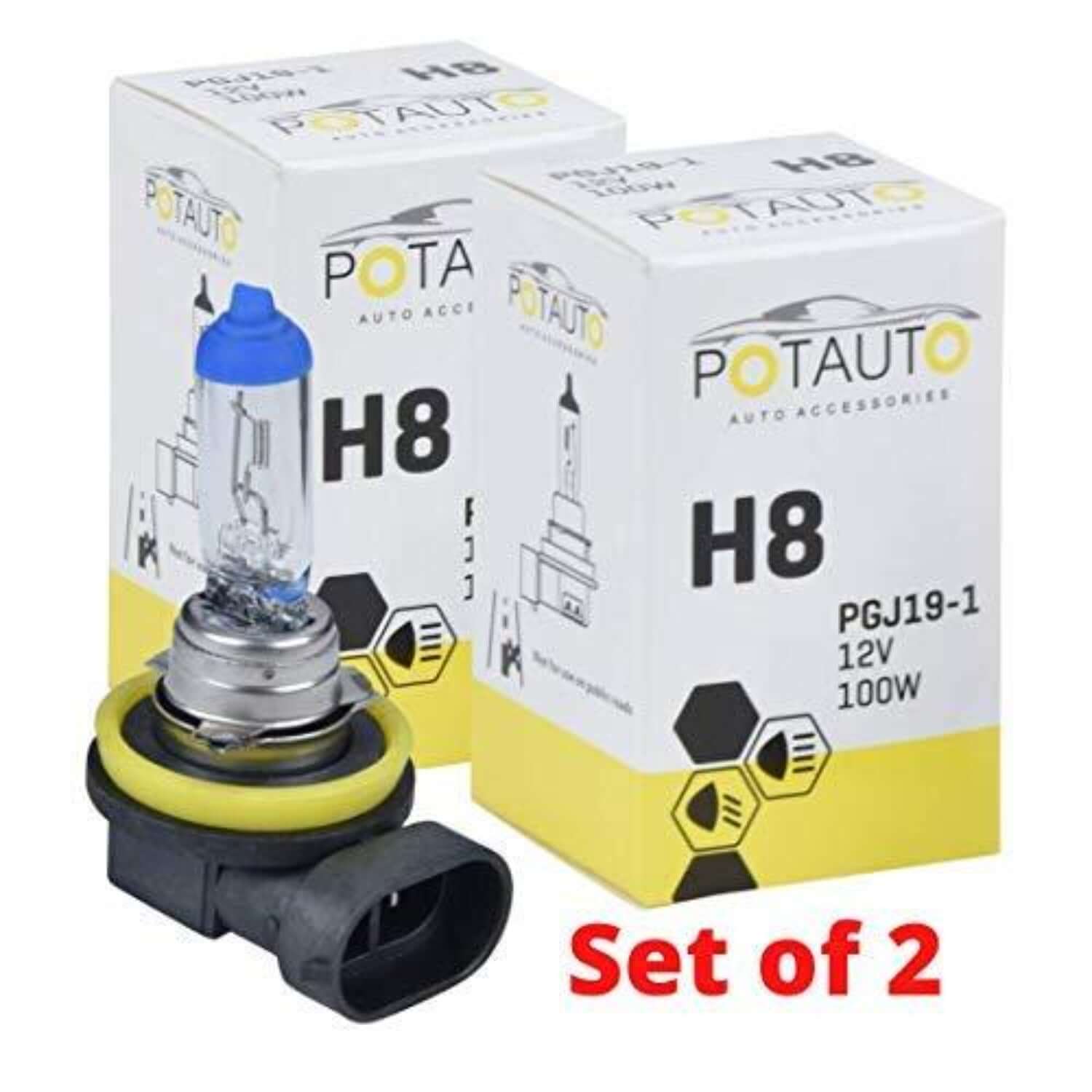 Potauto H8 Headlight Bulb For Car PGJ19-1 (12V 100W)(Set of 2)