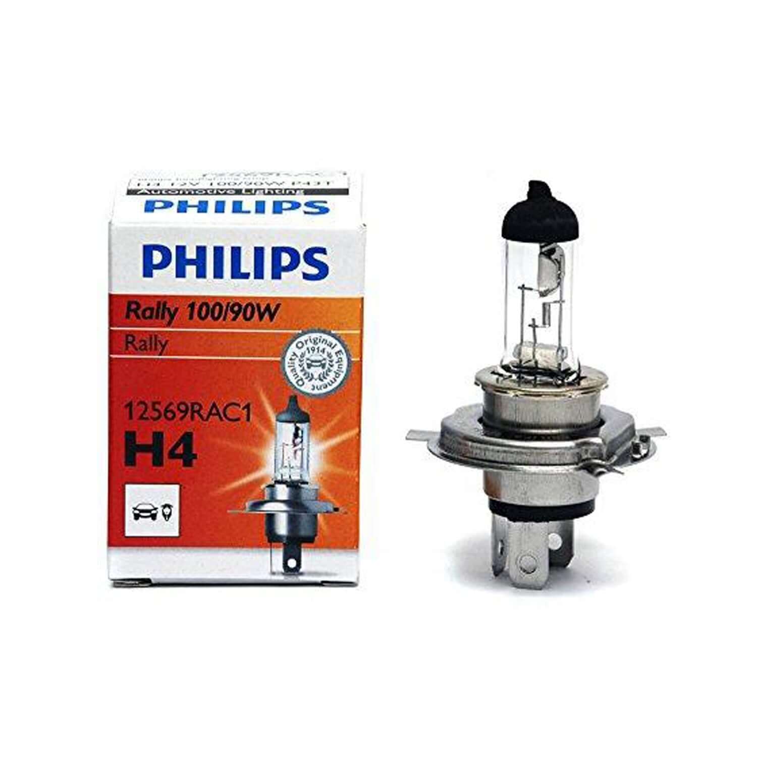 Philips Rally 12569RAC1 P43T H4 Bulb (12V,100/90W,Set of 2) and Heavy Duty Relay Wiring Kit