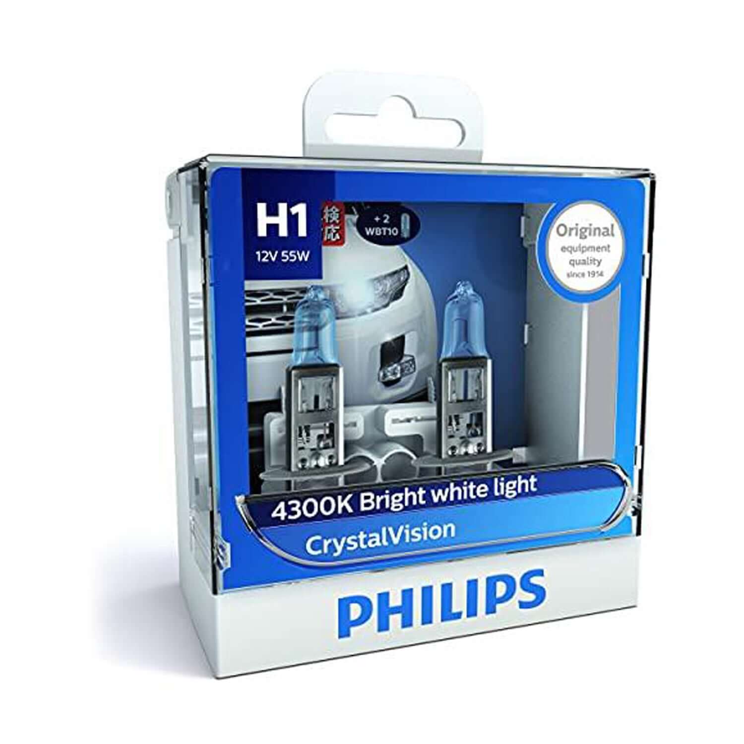 Philips H1 WBT10 12258 Crystal Vision Headlight Bulb (12V, 55W, 2 Bulbs)