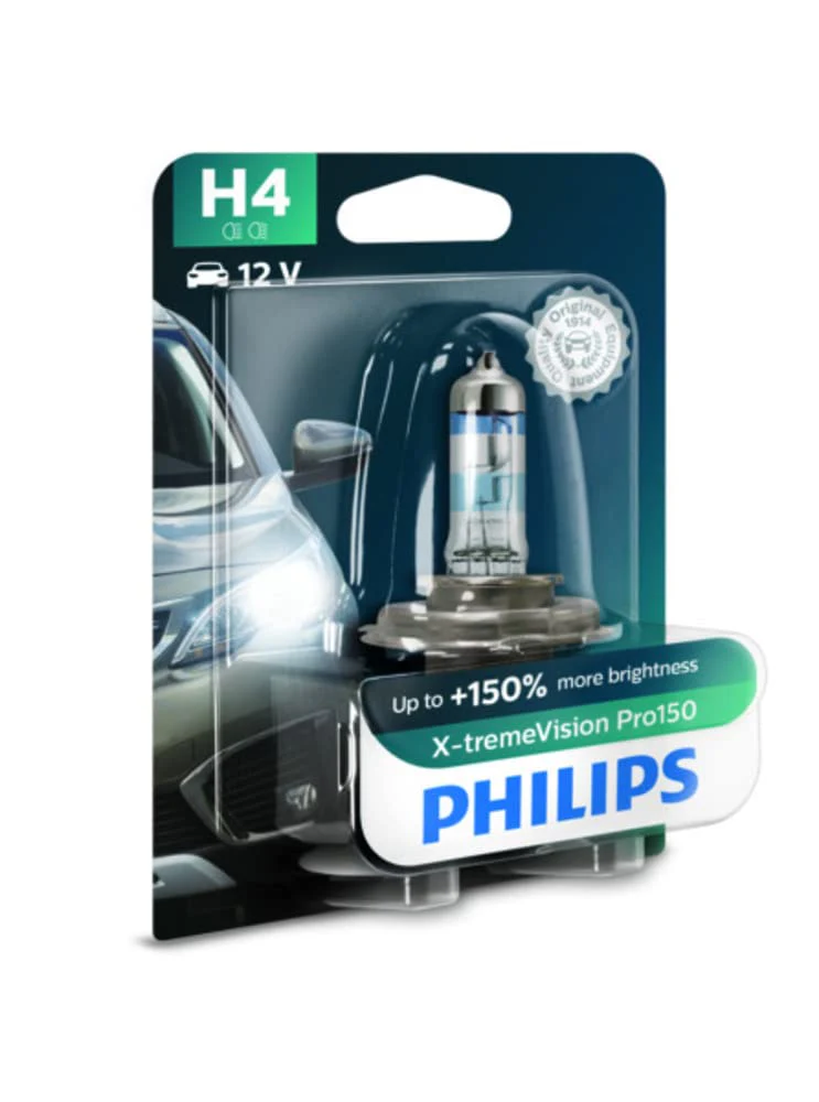 Philips 12342XVP H4 X-treme Vision Plus Car Headlight Bulb (12V, 60/55W) Halogen | Silver/White