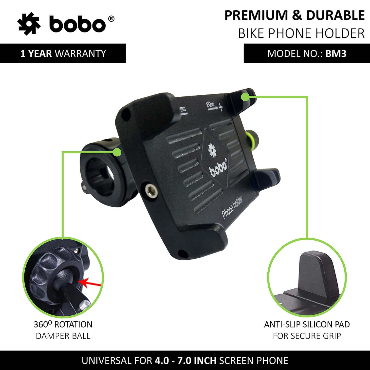 BOBO BM3 Claw-Grip Aluminum Bike/Cycle Phone Holder