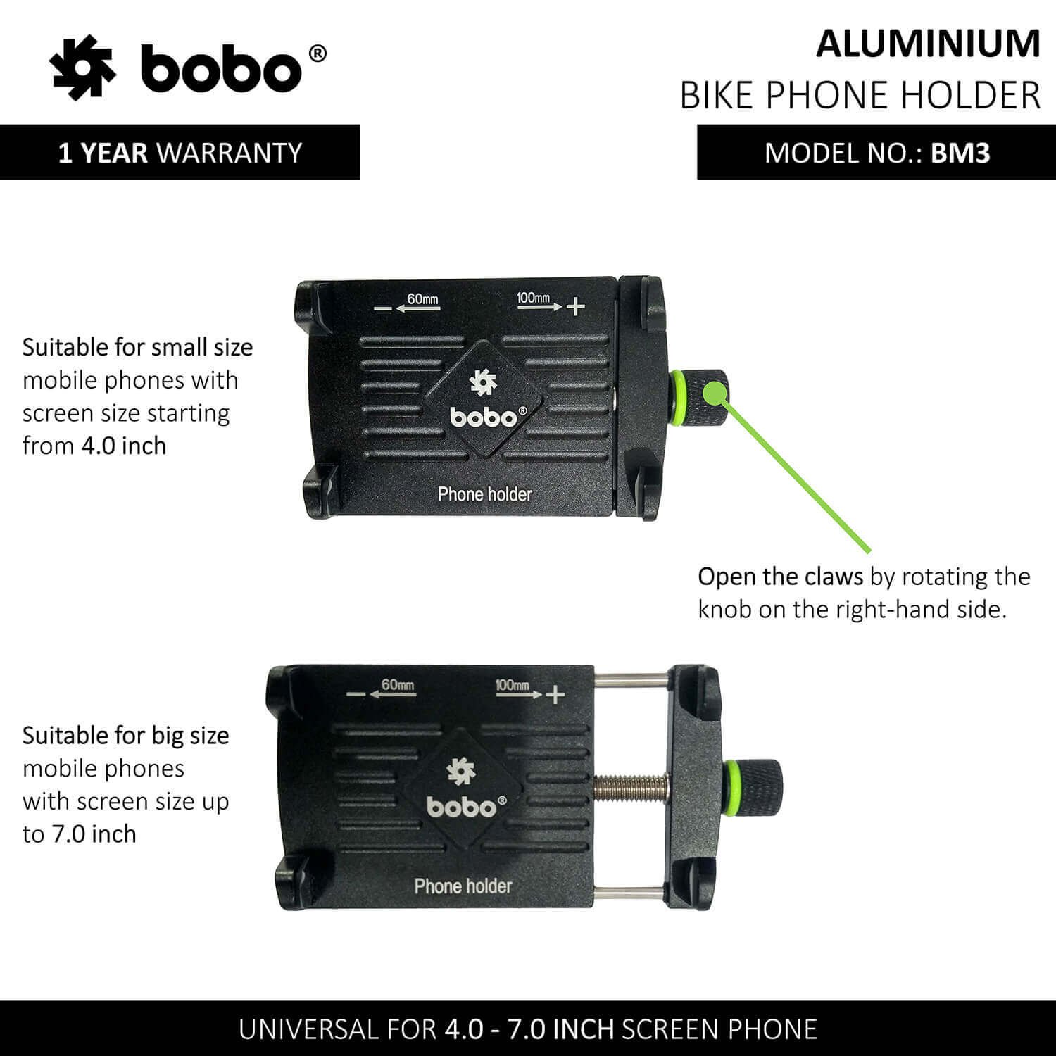 BOBO BM3 Claw-Grip Aluminum Bike/Cycle Phone Holder
