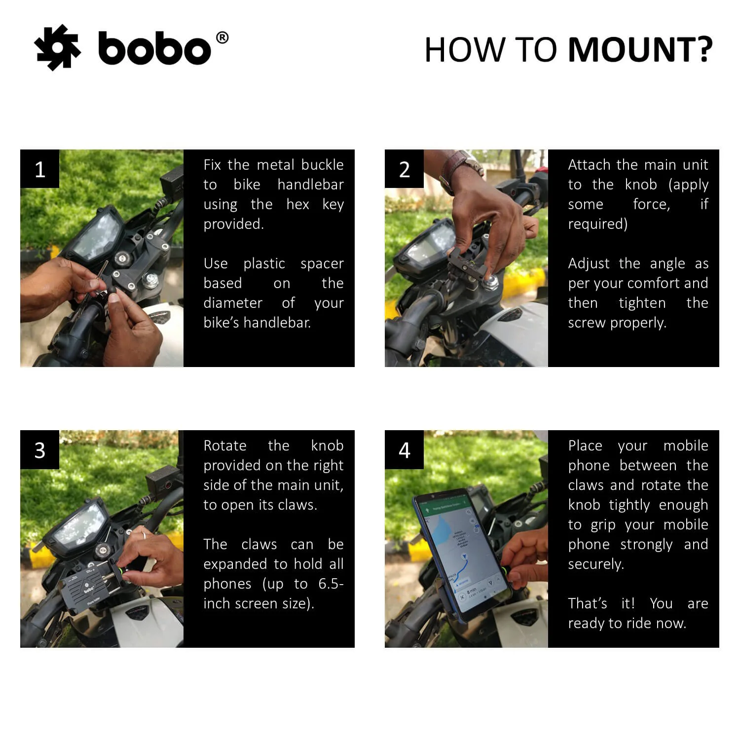 BOBO BM3 Claw-Grip Aluminum Bike/Cycle Phone Holder