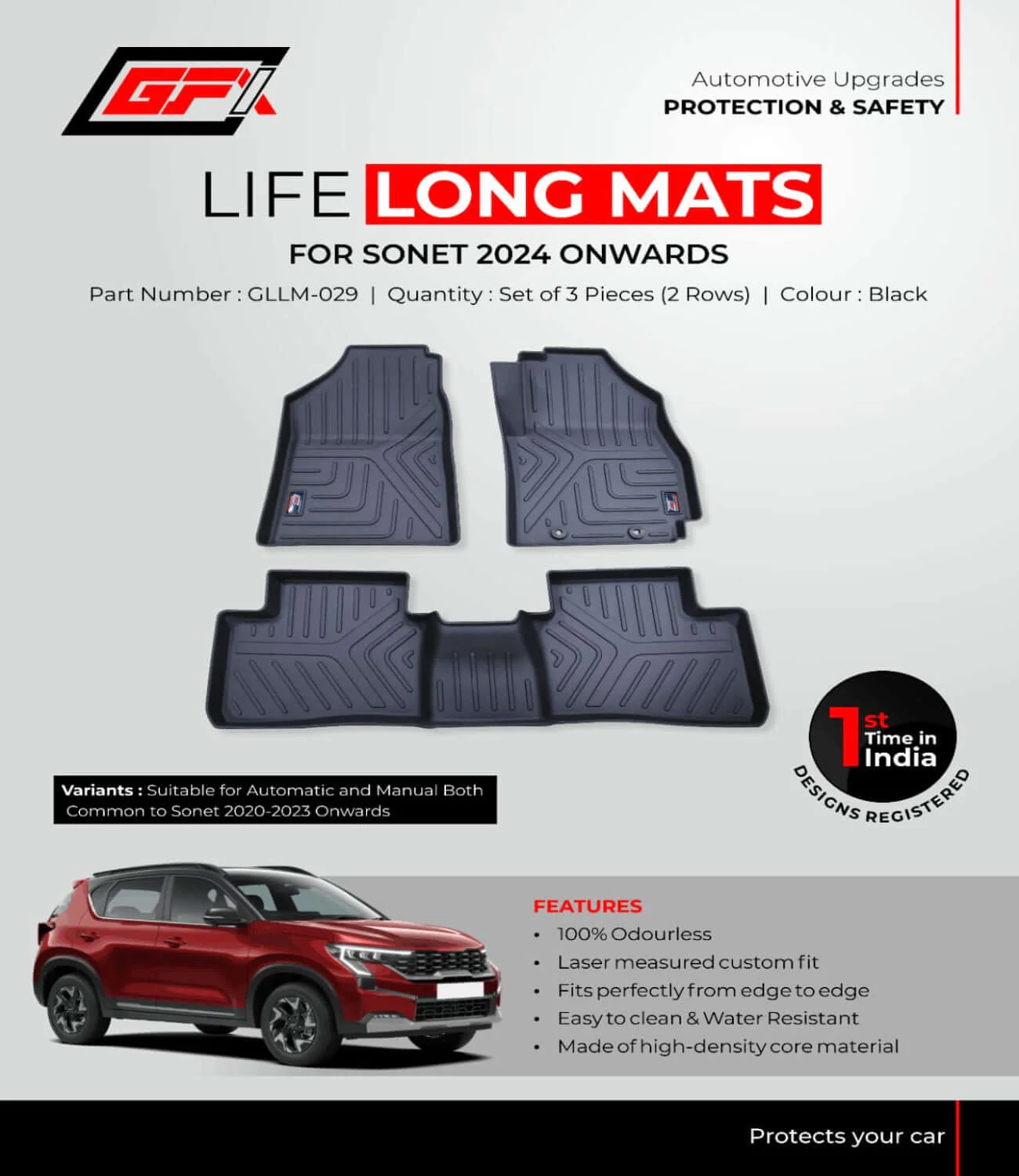 GFX Kia Sonet 2020 Onwards Life Long Floor Mats