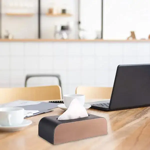 GFX Handcrafted Leather Tissue Box Holder For Car (Beige & Brown)