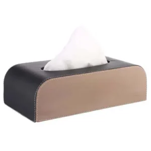 GFX Handcrafted Leather Tissue Box Holder For Car (Beige & Brown)