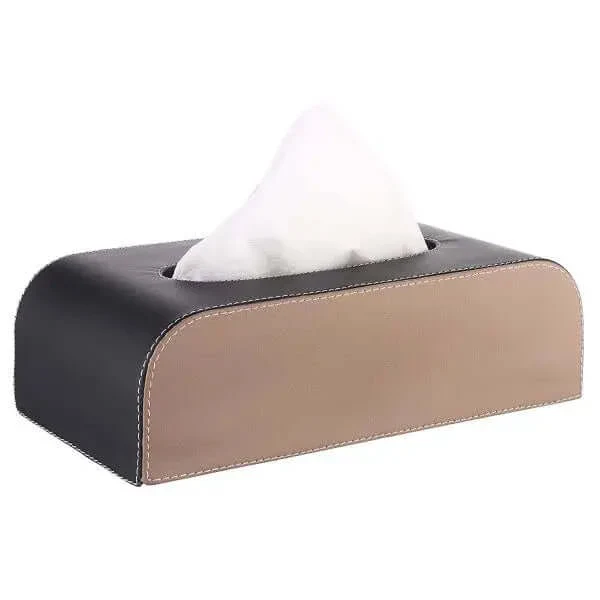 GFX Handcrafted Leather Tissue Box Holder For Car (Beige & Brown)