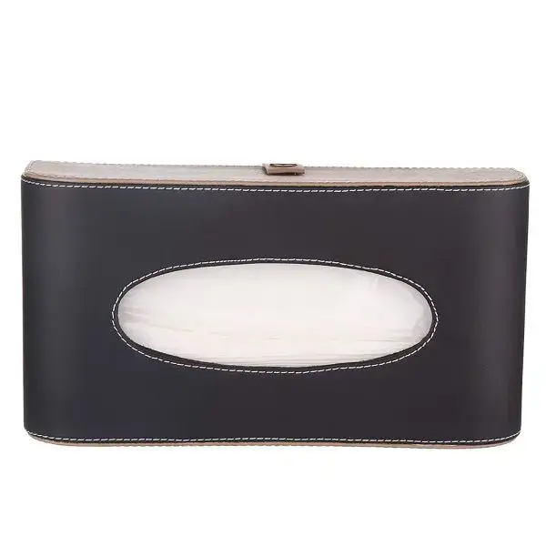 GFX Handcrafted Leather Tissue Box Holder For Car (Beige & Brown)