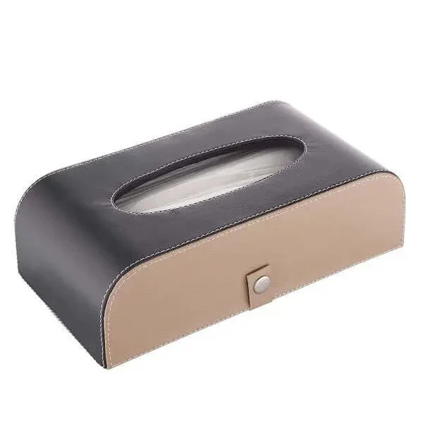GFX Handcrafted Leather Tissue Box Holder For Car (Beige & Brown)