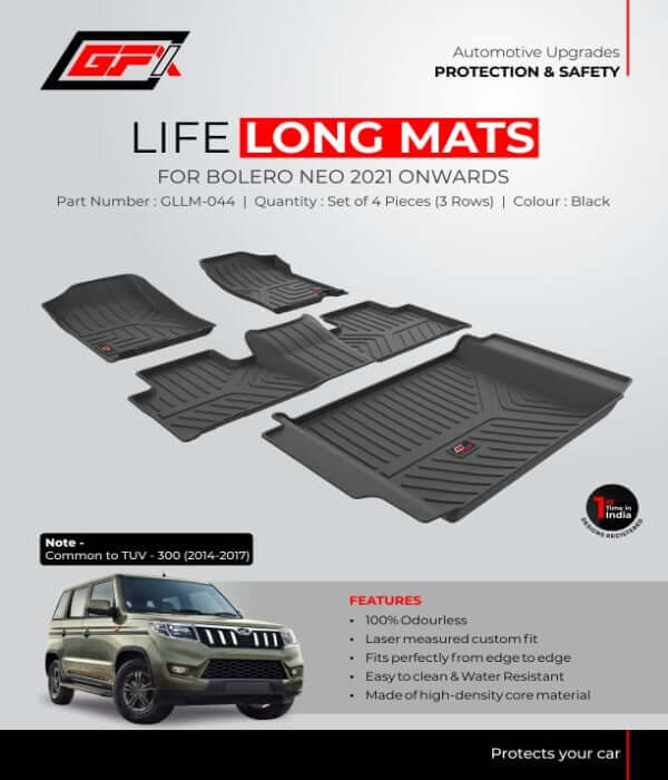 GFX Mahindra Bolero Neo 2021 Onwards Custom Fit Life Long Floor Mats with Trunk Mat