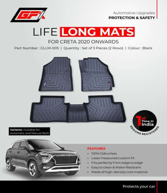 GFX Life Long Floor Mats For Hyundai Creta (2018 Onwards) (Set of 3 Pcs)