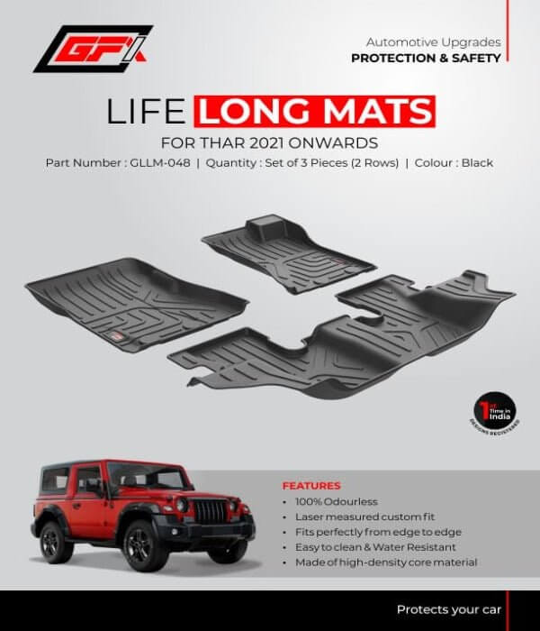 GFX Mahindra Thar 2021 Onwards Life Long Floor Mats