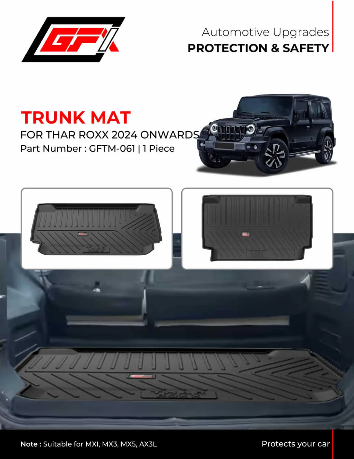 GFX Car Trunk/Dicky Boot Mat For Mahindra Thar Roxx (2024 Onwards)