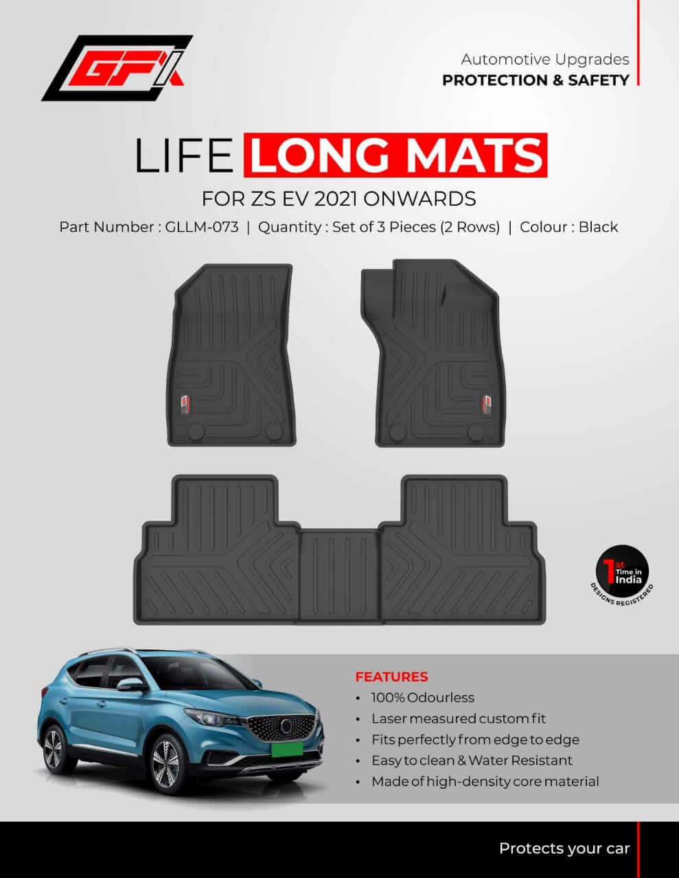GFX MG ZS EV 2021 Onwards Life Long Floor Mats