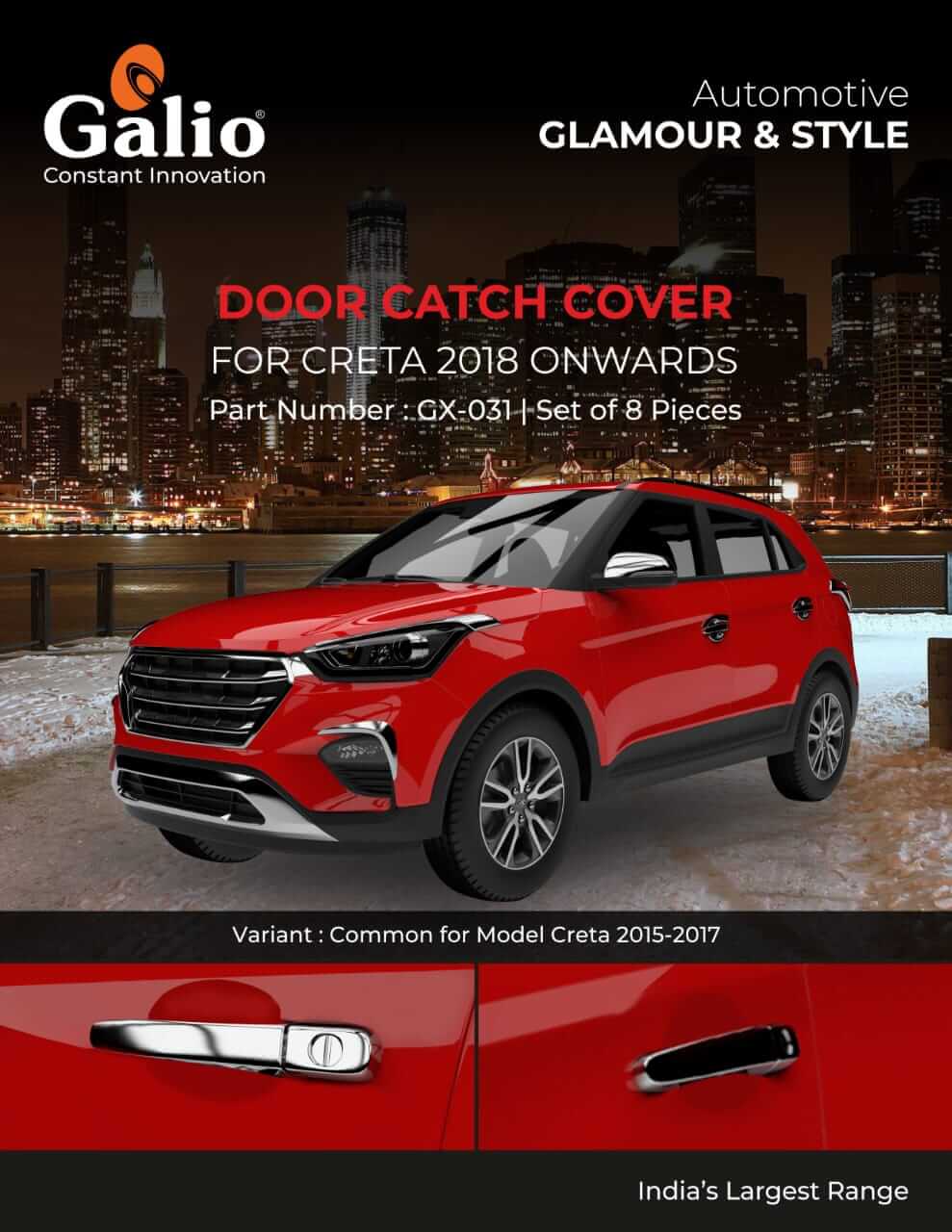 Galio Car Door Handle Cover For Hyundai Creta (2015 onwards)(Set of 8 pcs.)