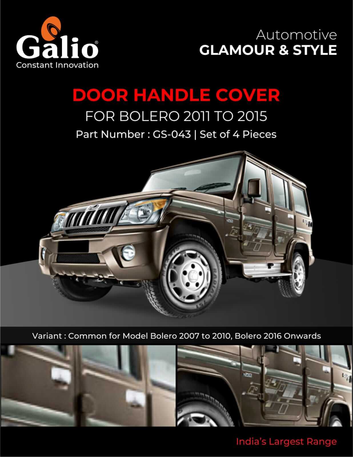 Galio Car Door Handle Cover For Mahindra Bolero (2007 To 2019)(4 pcs)