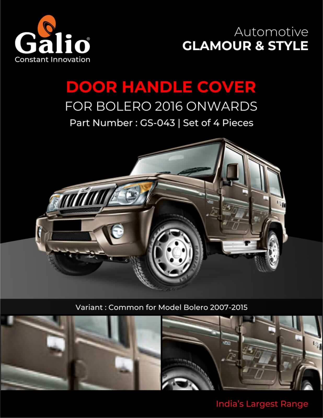 Galio Car Door Handle Cover For Mahindra Bolero (2007 To 2019)(4 pcs)