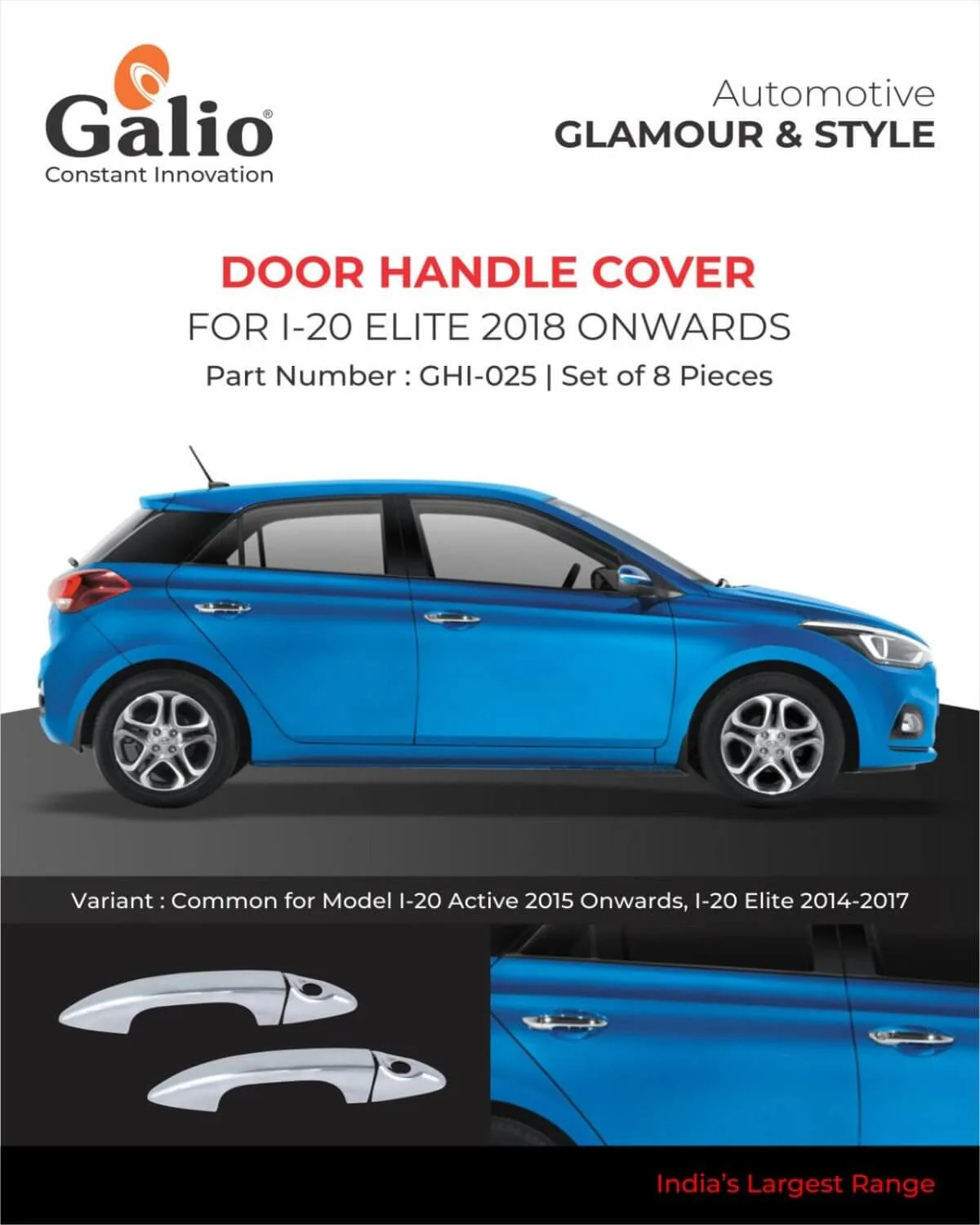 Galio Car Door Handle Cover For Hyundai i20 Elite (2018 onwards)(Set of 8 pcs.)