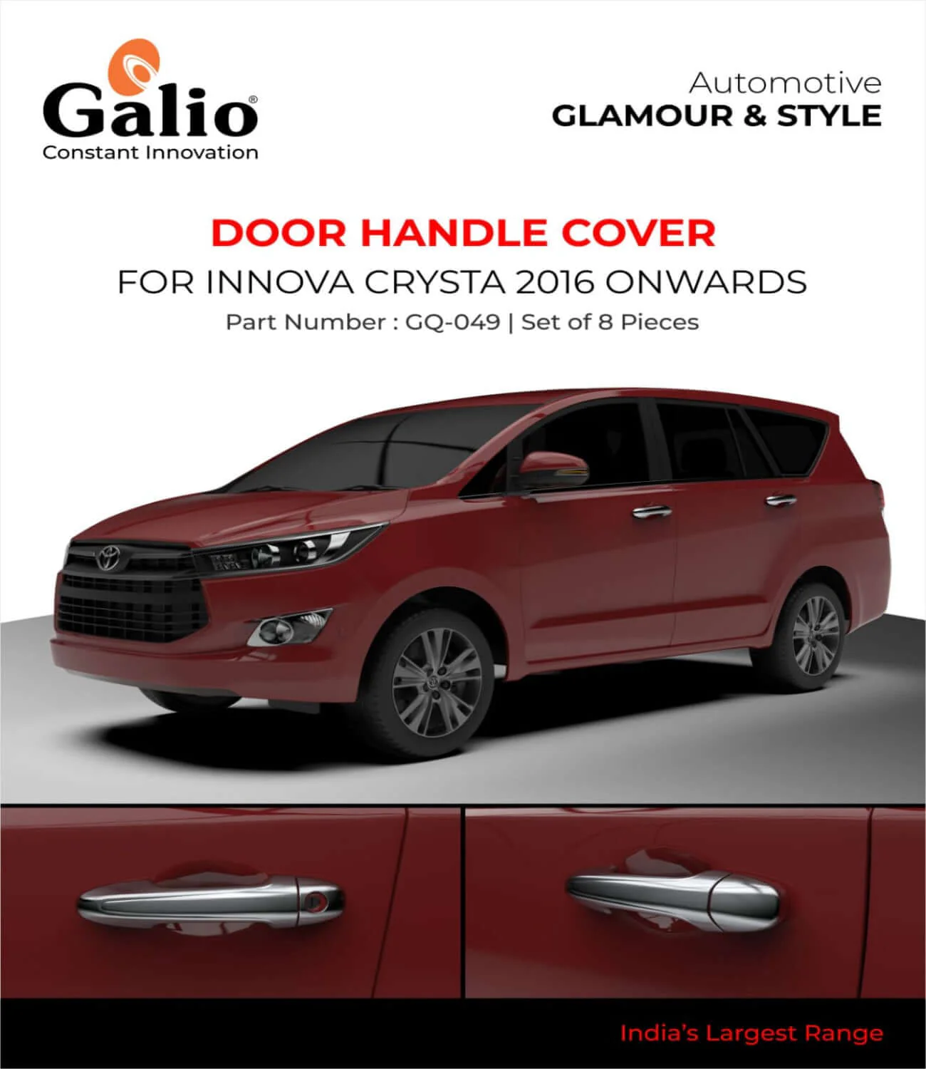 Galio Car Door Handle Cover For Toyota Innova Crysta (2016 onwards)(Set of 8 pcs.)