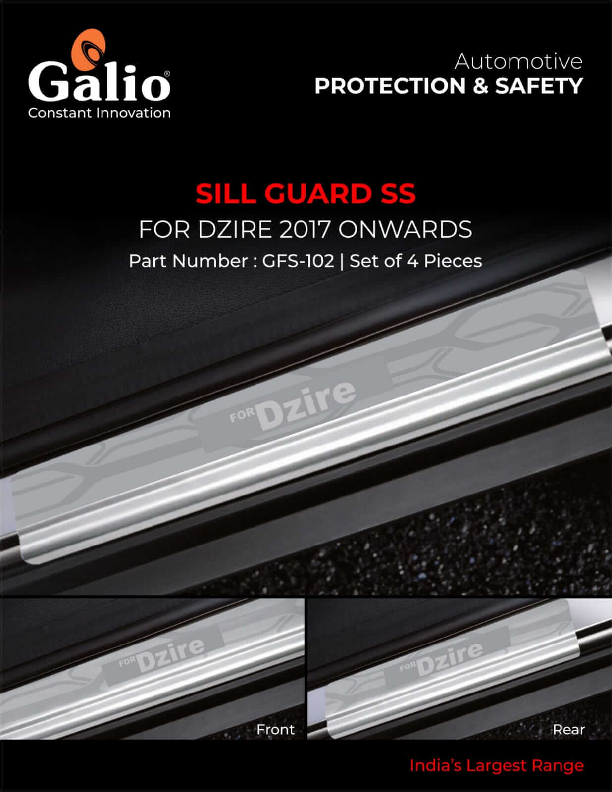 Galio Car Footsteps Sill Guard Stainless Steel Scuff Plate For Maruti Suzuki Dzire 2017 Onwards