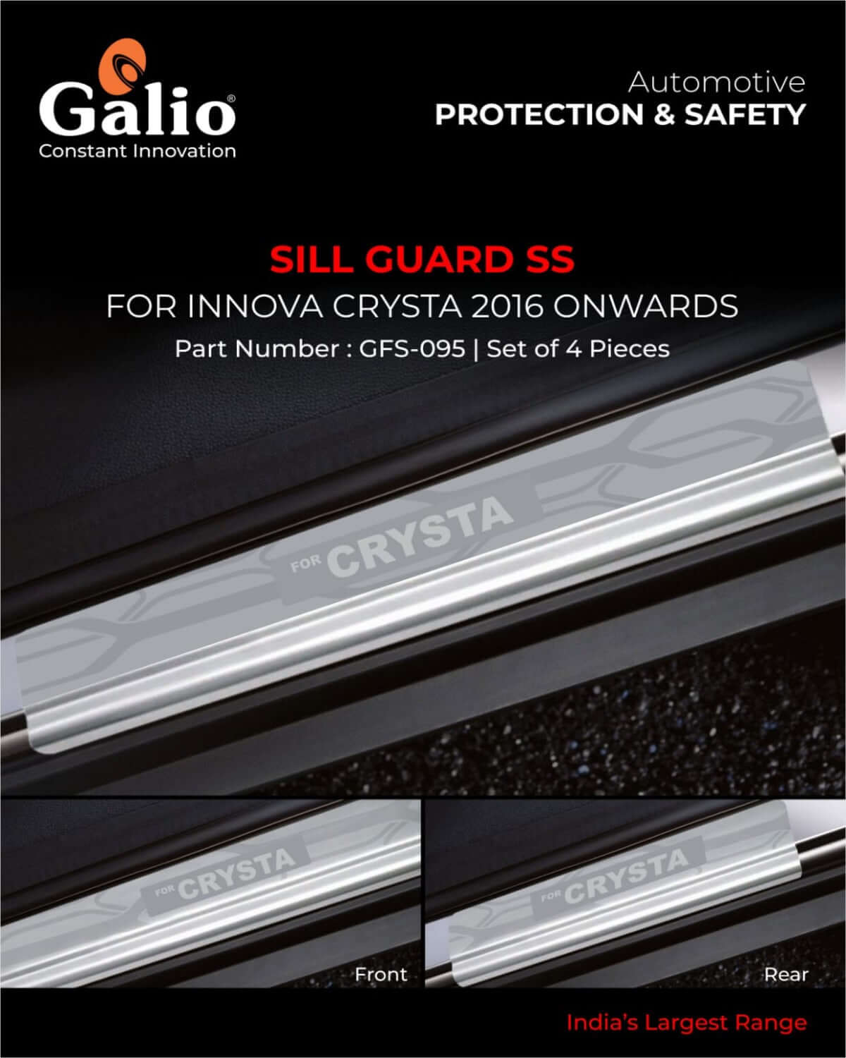 Galio Car Footsteps Stainless Steel Plate Sill Guard For Toyota Innova Crysta 2016 onwards