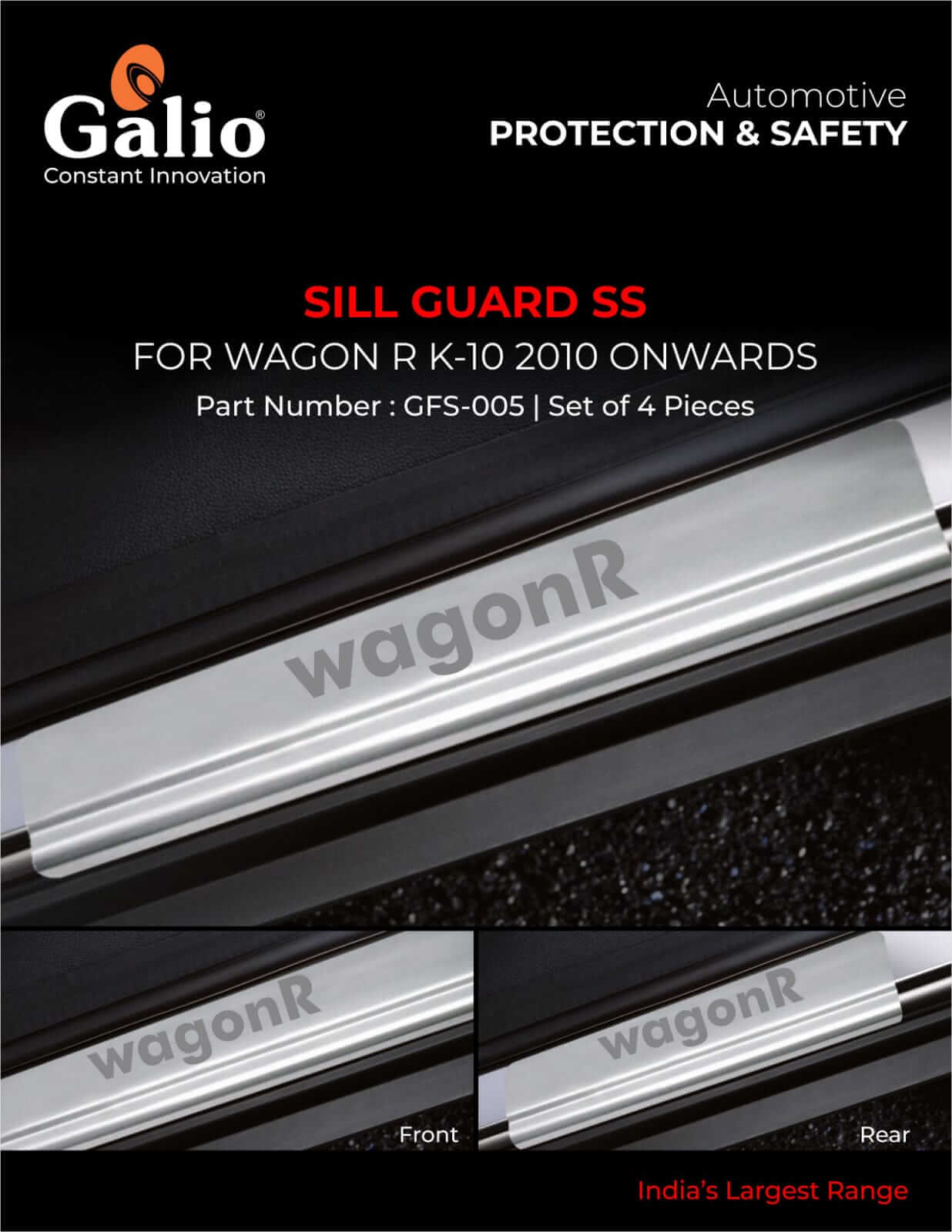 Galio Car Footsteps Stainless Steel Plate Sill Guard For Maruti Suzuki Wagon-R 2010 TO 2018