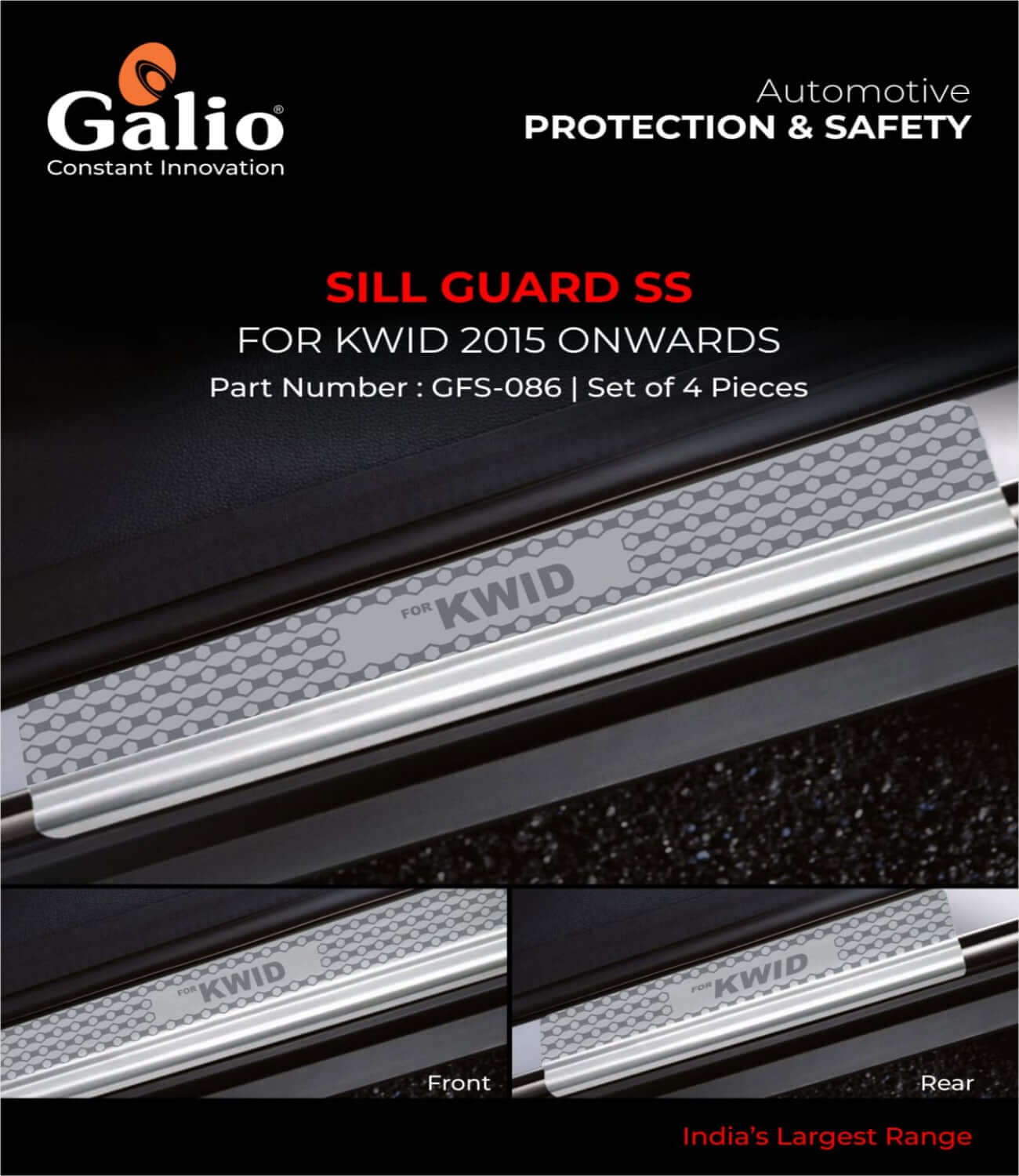 Galio Car Footsteps Stainless Steel Plate Sill Guard For Renault Kwid 2015 onwards
