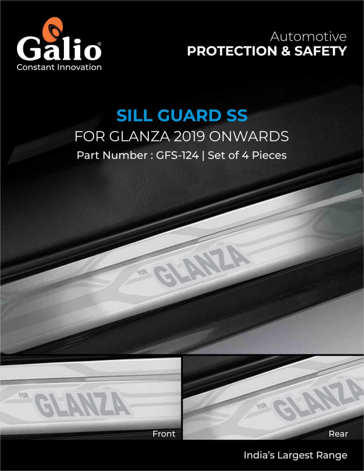 Galio Car Footsteps Sill Guard For Toyota Glanza 2019 onwards | Set of 4 Pcs.