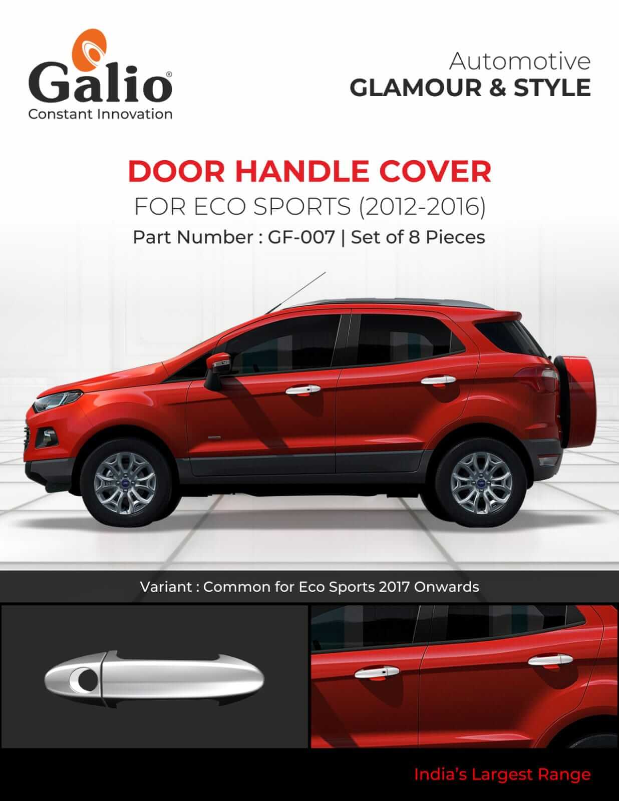 Galio Chrome Finish Door Handle Cover For Ford Eco Sports 2012 Onwards