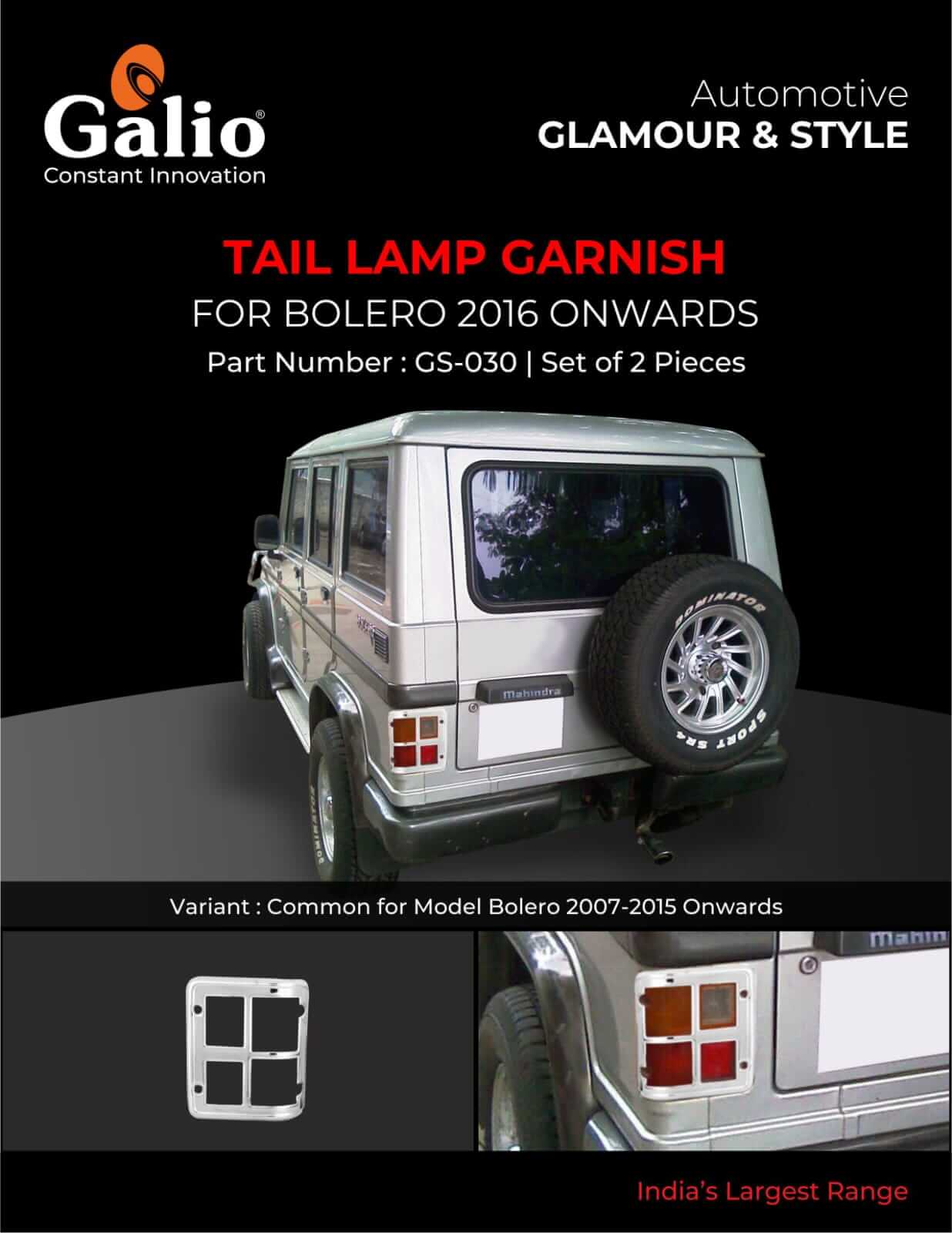 Galio Chrome Tail Lamp Garnish Cover For Mahindra Bolero (2007 T0 2019)(Set of 2 pcs.)