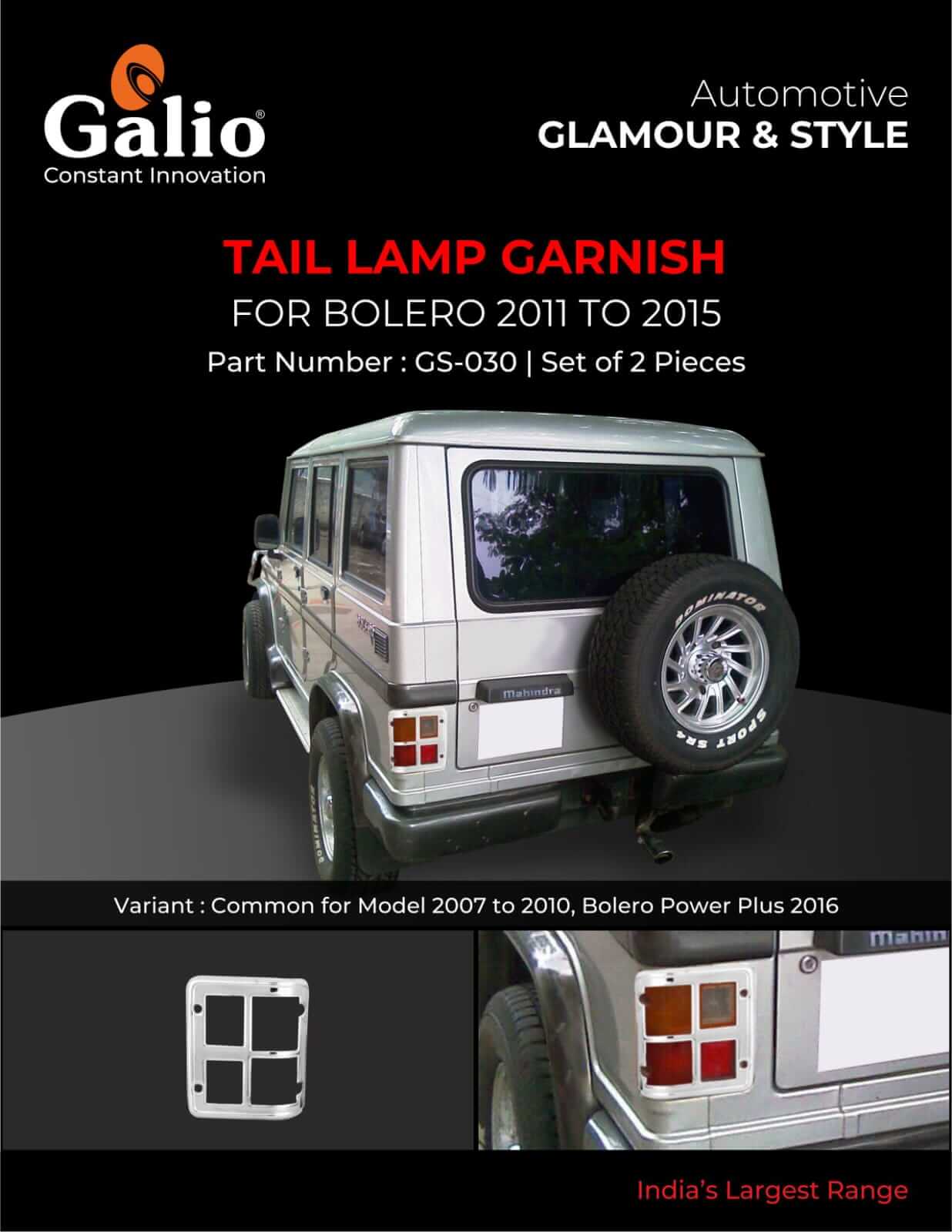 Galio Chrome Tail Lamp Garnish Cover For Mahindra Bolero (2007 T0 2019)(Set of 2 pcs.)