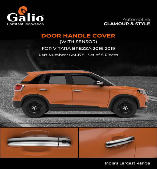 Galio Door Handle Cover With Sensor Cut For Maruti Suzuki Brezza (2016 TO 2019)(Set of 8 pcs.)