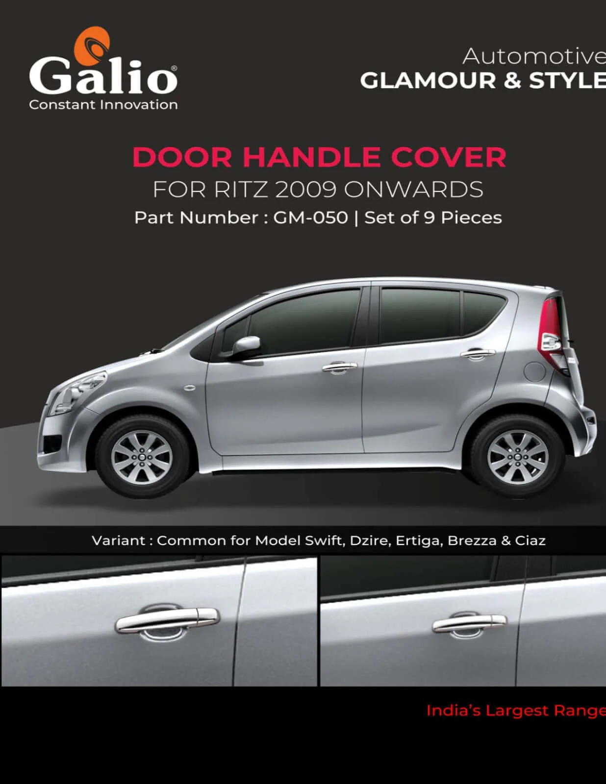 Galio Door Handle Cover For Maruti Suzuki Ritz (2009 Onwards)(Set of 8 pcs.)