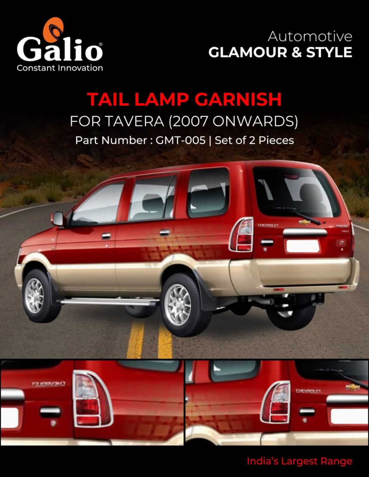 Galio Tail Lamp Garnish Cover For Chevrolet Tavera 2007 Onwards(Set of 2 Pcs.)