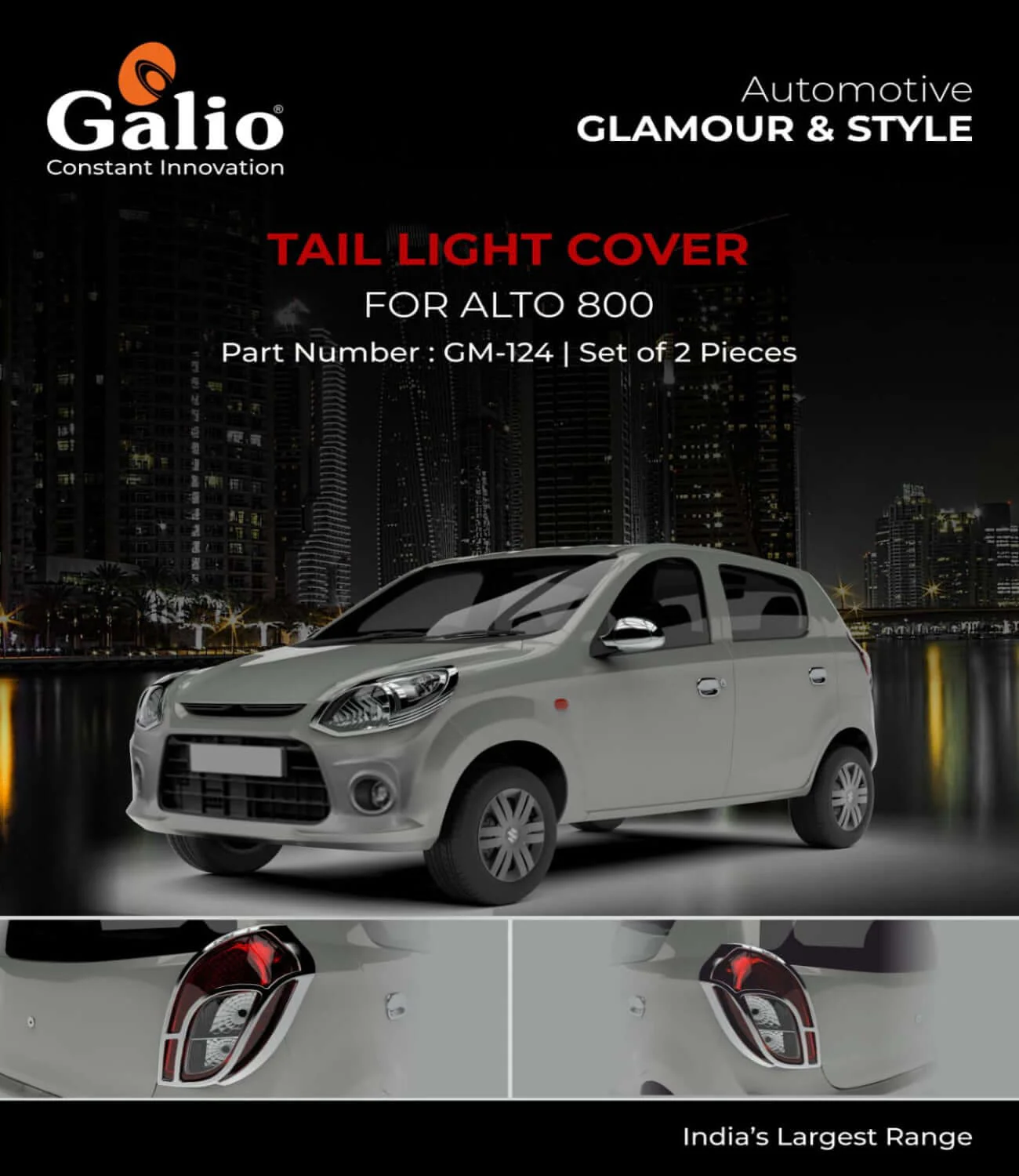 Galio Tail Lamp Garnish Cover For Maruti Suzuki ALto 800 (2012 Onwards)(Set of 2 Pcs.)