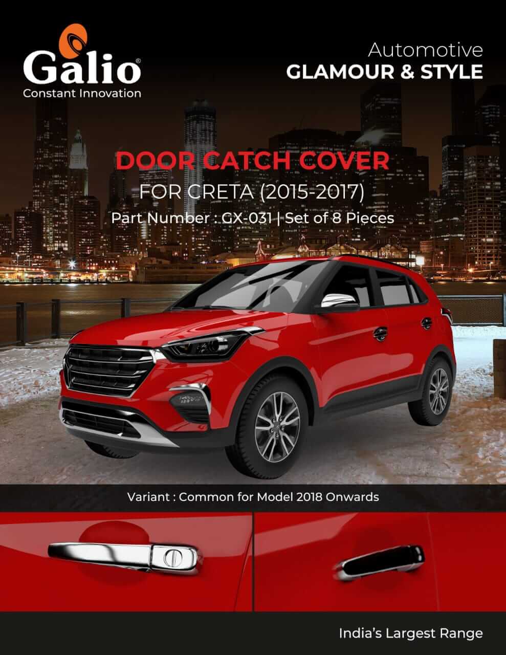 Galio Car Door Handle Cover For Hyundai Creta (2015 onwards)(Set of 8 pcs.)
