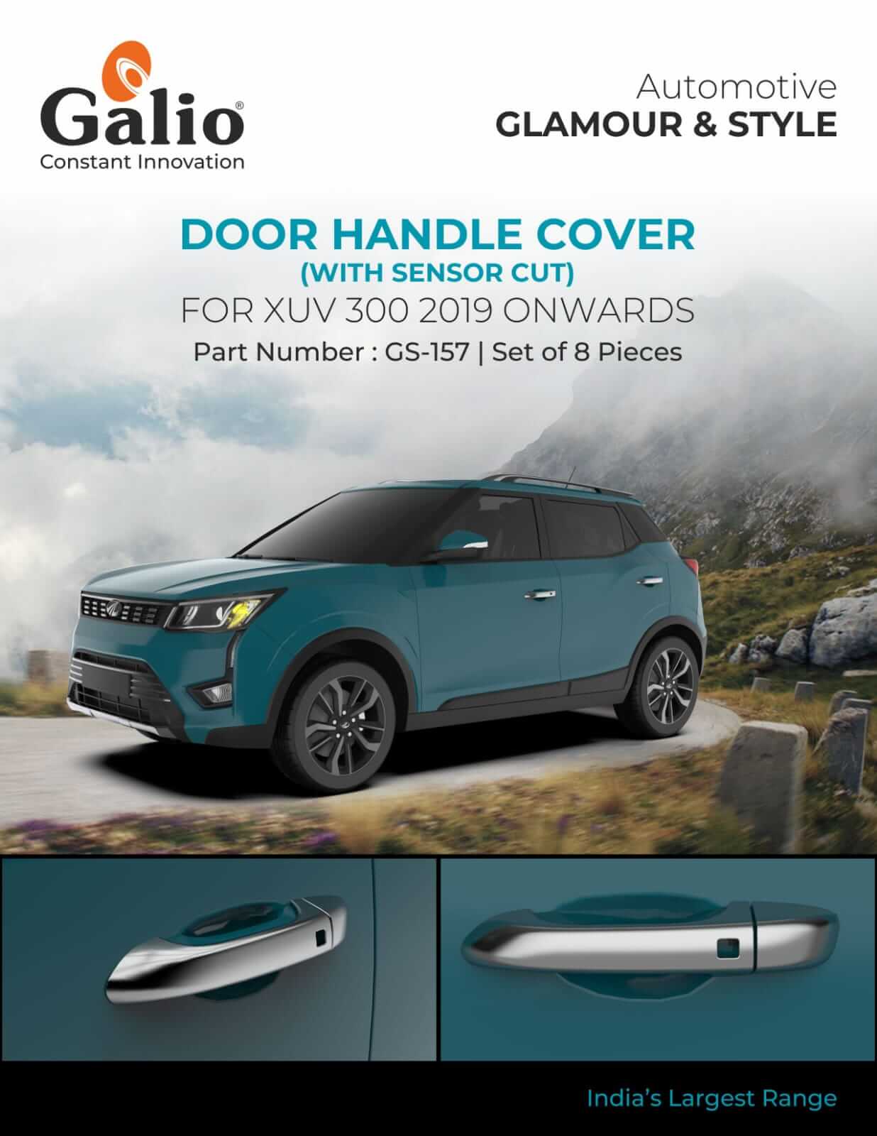 Galio Car Door Handle Cover with Sensor Cut For Mahindra XUV 300 (2019 Onwards)