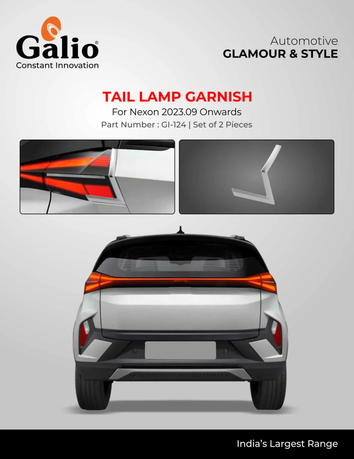 Galio Tata Nexon 2023.09 Onwards Tail Lamp Chrome Garnish