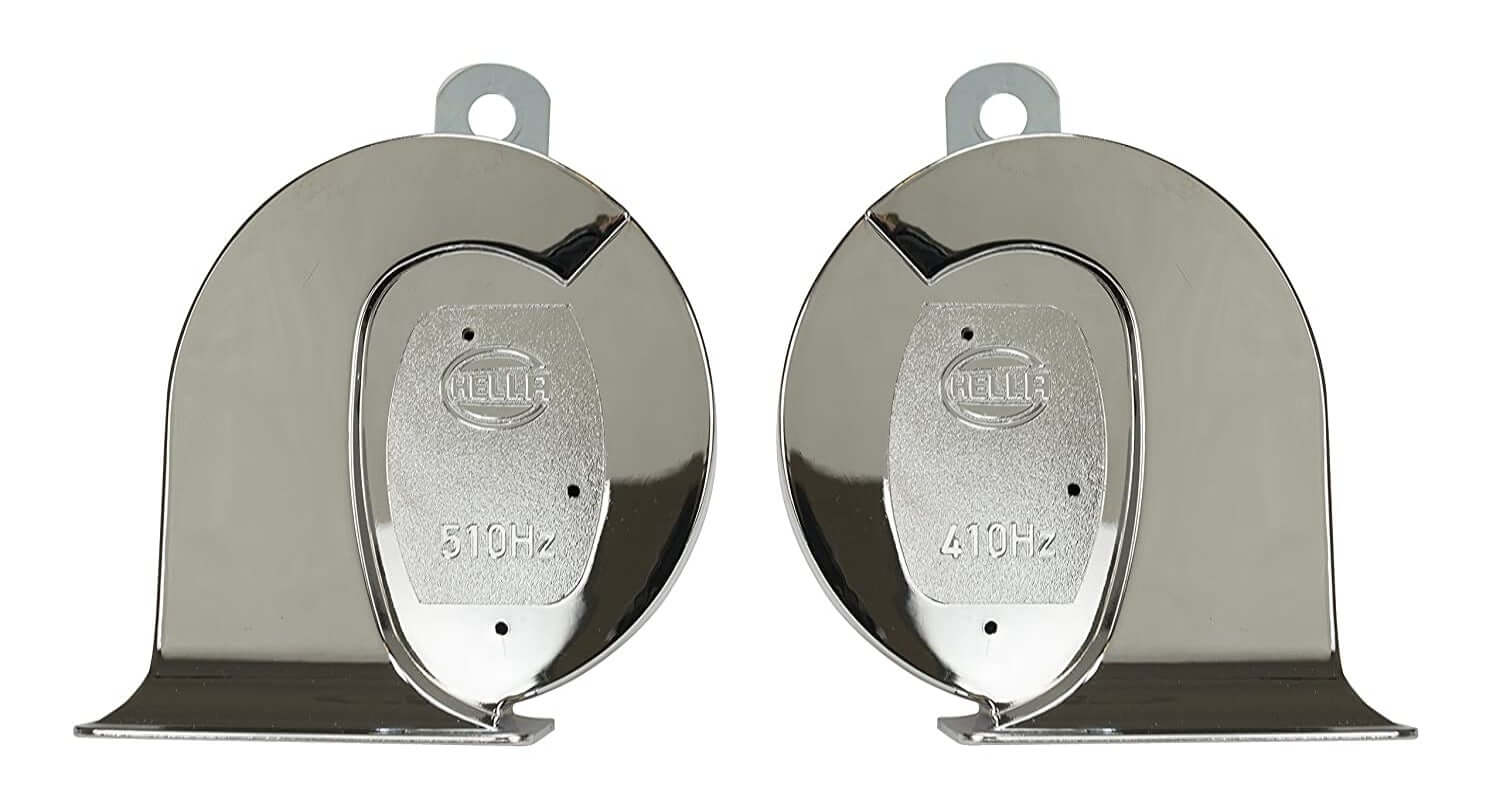 Hella 007728883 Chrome Trumpet Horn Set For Passenger Car (12V,400/500 Hz,105-118 dB @ 2m)