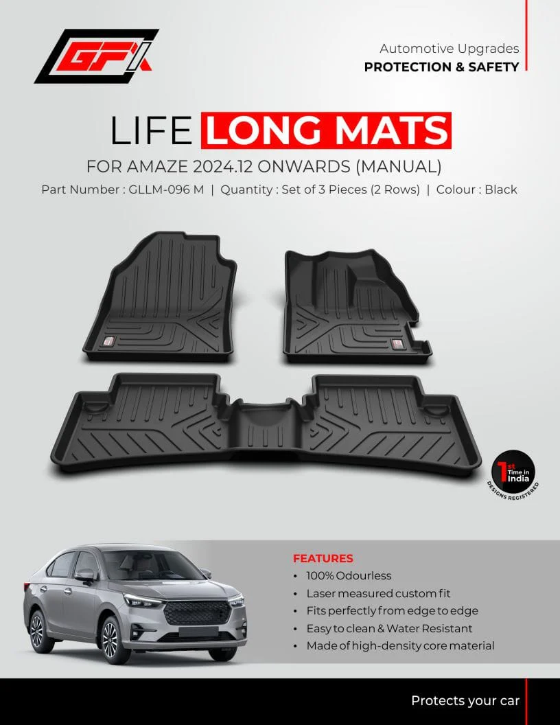 GFX Premium Life Long Floor/Foot Mats For Honda Amaze 2018 Onwards