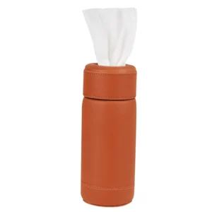 Ctrack Nxt PU Cylinder Leather Tissue Box Holder For Home Office, Car (Tan)
