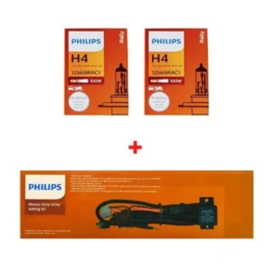 Philips Rally 12569RAC1 P43T H4 Bulb (12V,100/90W,Set of 2) and Heavy Duty Relay Wiring Kit