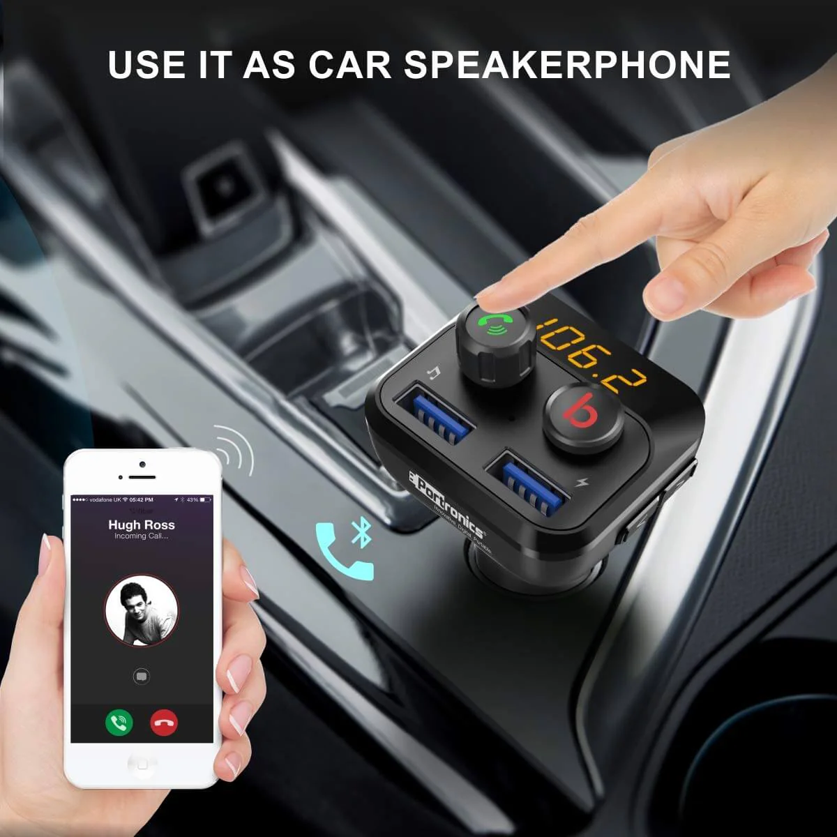 Portronics Auto 10 Bluetooth & USB Car Charging Adapter (Black)