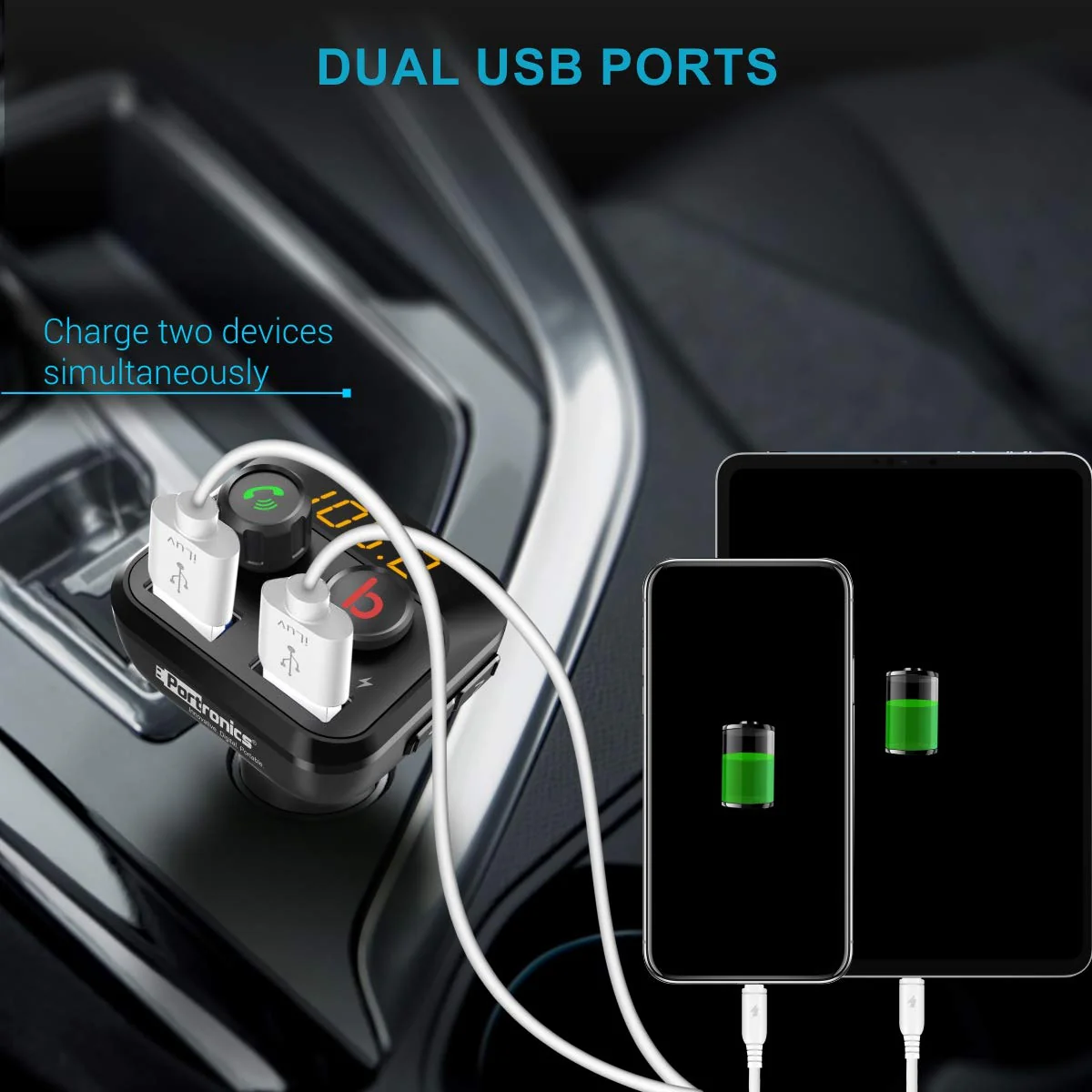 Portronics Auto 10 Bluetooth & USB Car Charging Adapter (Black)