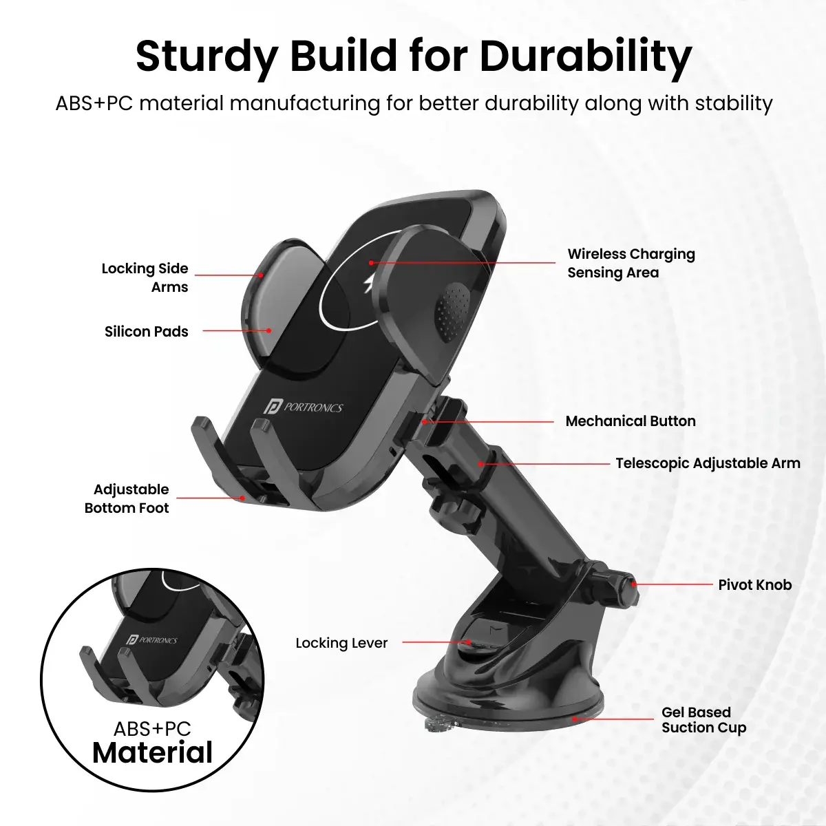 Portronics Charge Clamp 2 Car Mobile Holder (Black)