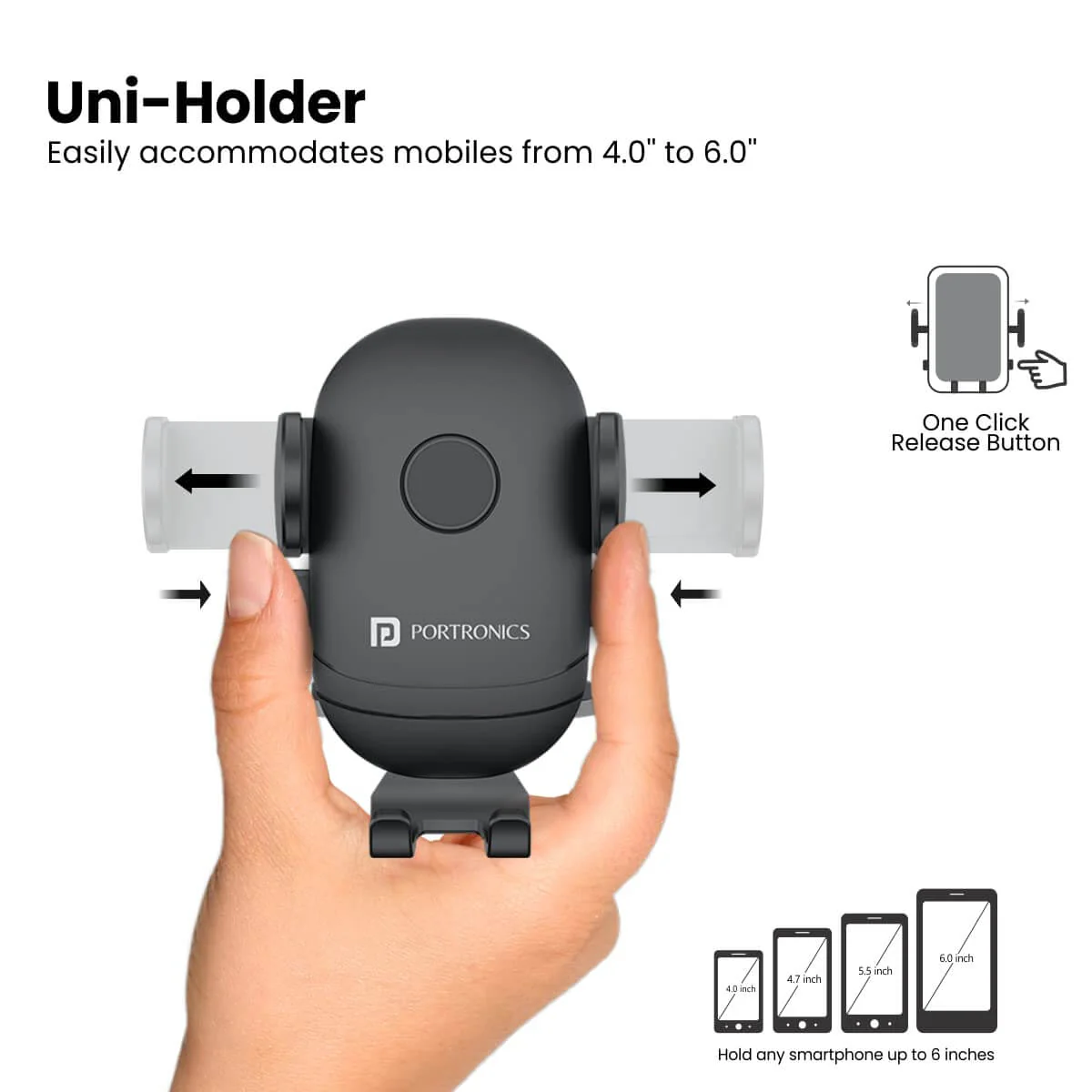 Portronics Clamp M2 Adjustable Car Mobile Holder (Black)