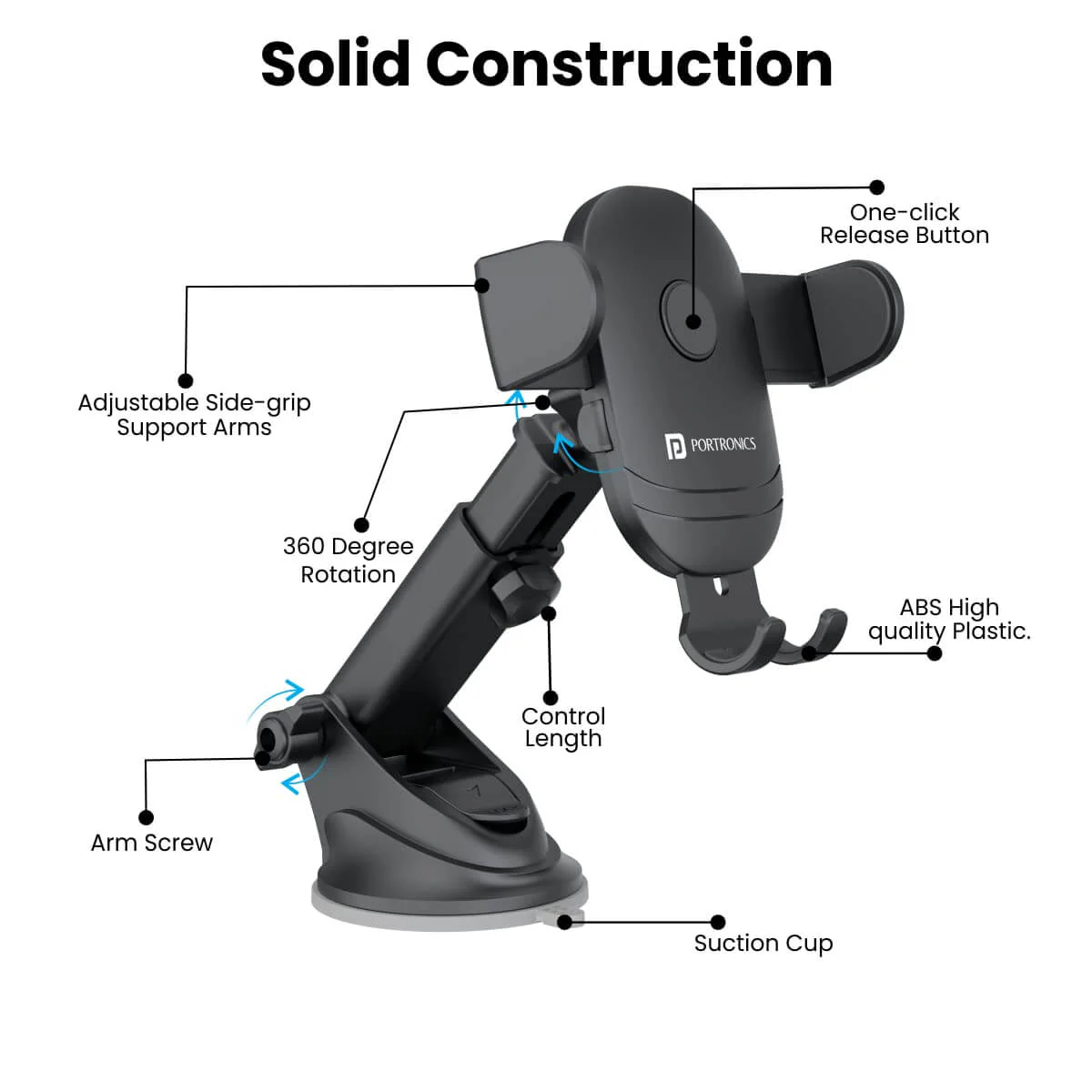 Portronics Clamp M2 Adjustable Car Mobile Holder (Black)