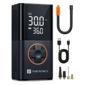 Portronics Vayu 3.0 Portable Tyre Inflator For Cars, Bikes, & Bicycle