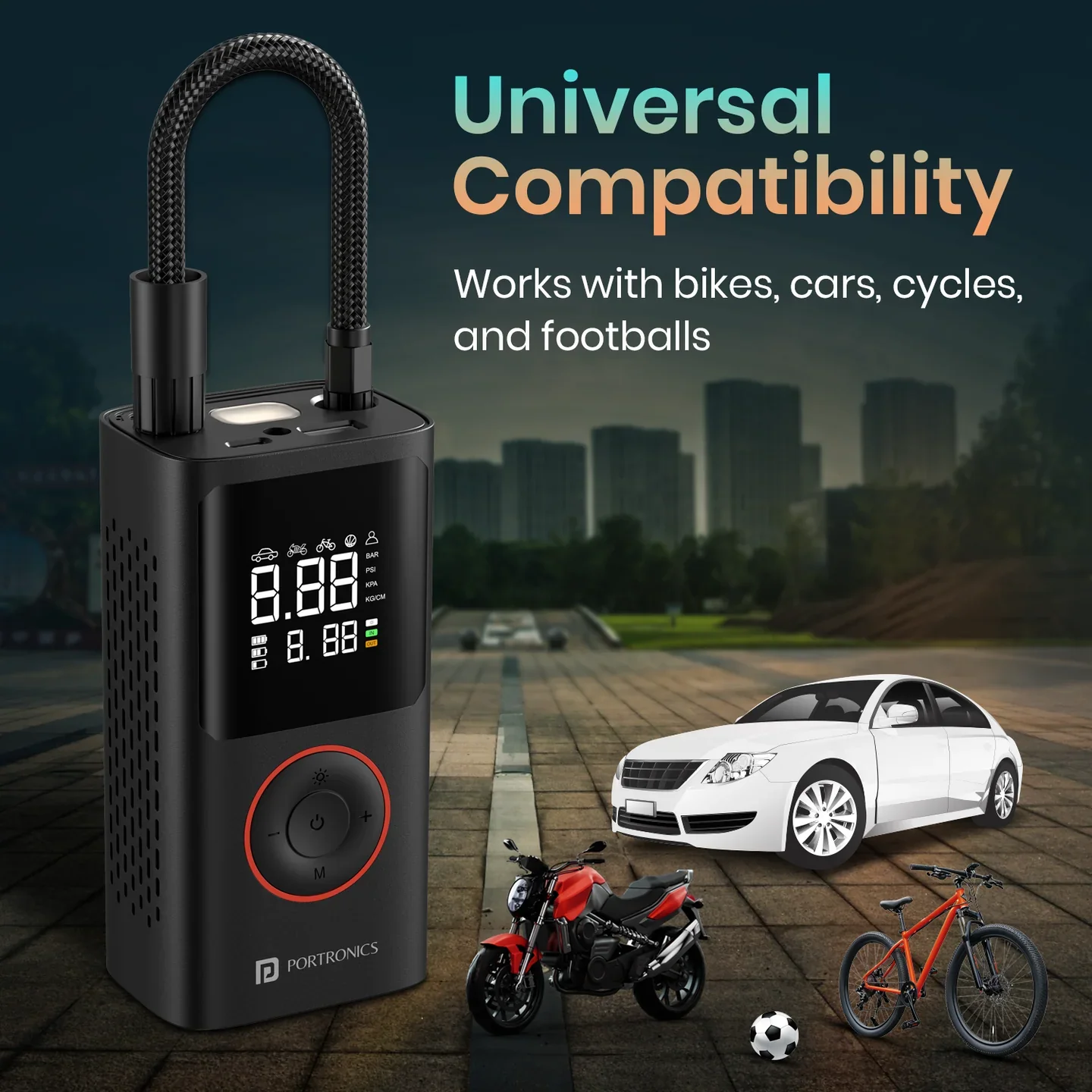 Portronics Vayu Portable Tyre Inflator For Cars, Motorcycles